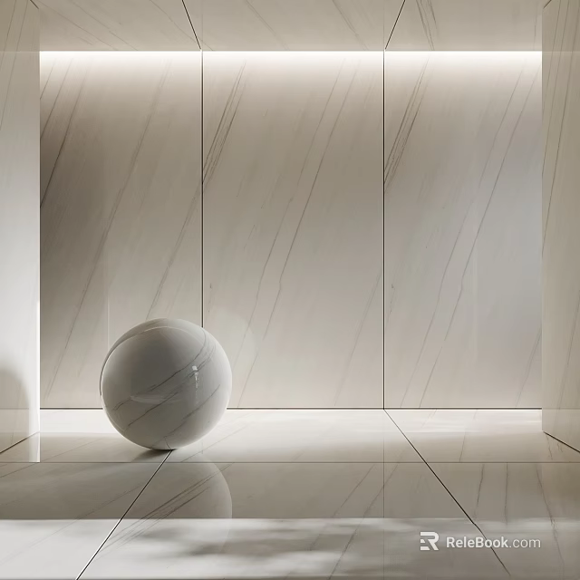 White Marble Walls And Floors With Sphere Sculpture In Modern Interior 3d model 