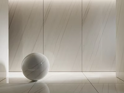 White Marble Walls And Floors With Sphere Sculpture In Modern Interior 3d model