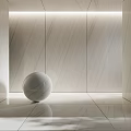 White Marble Walls And Floors With Sphere Sculpture In Modern Interior