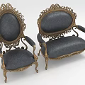 Classic Ornate Chairs with Gold Carved Frames and Dark Upholstered Seats