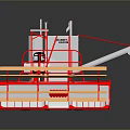 Red And White Industrial Combine Harvester With Operator Cabin Yellow Wheels Reaping Mechanism