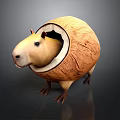 Cute Little Adorable Capybara Peeking Out From Hollowed Coconut Shell Craft
