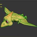 Yellow Pterosaur Toy Figure With Orange Stripes And Big Eyes On Black Surface With Reflection