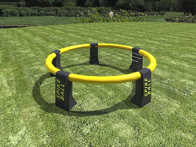 Yellow Circular Spark Tube Play Equipment on Green Grass with Black Supports 3d model