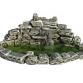 Small Garden Decorative Rockery Waterfall with Stacked Stones and Green Pond