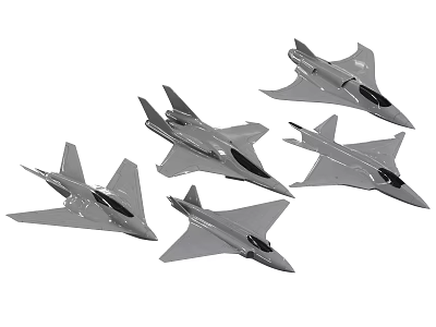 Five Detailed Silver Fighter Jet Models Arranged in Flying Formation 3d model