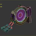 Cartoon Scene With Mechanical Device Glowing Circular Area Cartoon Character Pattern And Colorful Halo