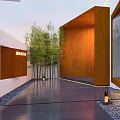 Stylish Modern Courtyard With Bamboo Trees Wooden Panel And Stone Floor