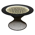 Modern Round Dining Table With Glass Top Wavy Pattern Light Edge And Metal Radial Base 3d model
