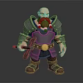 Armored Bearded Dwarf Warrior 3D Fantasy Game Character Holding Axe With Medieval Armor