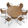 Elegant Modern Wooden Round Dining Table Set With Metal Frame Chairs 3d model