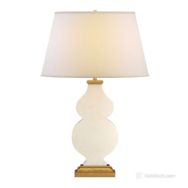 Elegant White Table Lamp With Gourd Shaped Ceramic Base And Gold Accents 3d model 