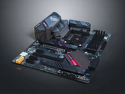 High Performance Gaming Computer Motherboard With Heatsink Design PCIe Slots And Chipset 3d model