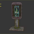 Vintage Phone Booth With Rustic Metal Structure And Mossy Base 3d model