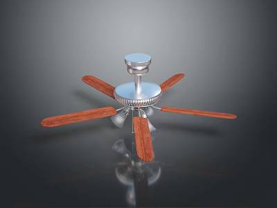 Computer Cooling Fan With Five Wooden Blades And Silver Metal Base For PC Heat Dissipation 3d model