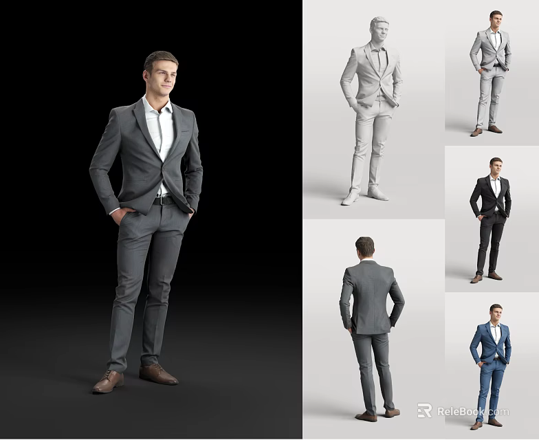 Stylish Man In Suit With Multiple Poses And Angles In Different Colors 3d model