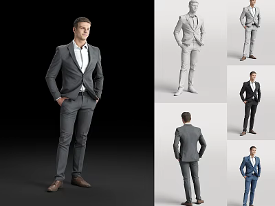 Stylish Man In Suit With Multiple Poses And Angles In Different Colors 3d model