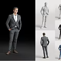 Stylish Man In Suit With Multiple Poses And Angles In Different Colors 3d model