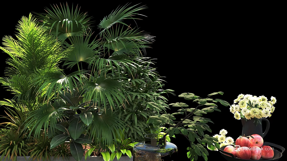 Lush Green Shrubs With Various Leafy Plants And Natural Foliage 3d model 