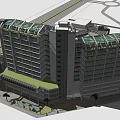 Modern Architectural Complex With Glass Curtain Walls Central Plaza And Palm Trees