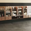 Modern Wine Cabinet With Glass Doors Shelves Drawers And Dinnerware