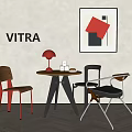 VITRA Leisure Chair In Room With Beige Wall Abstract Painting Red Lamp And Wooden Floor