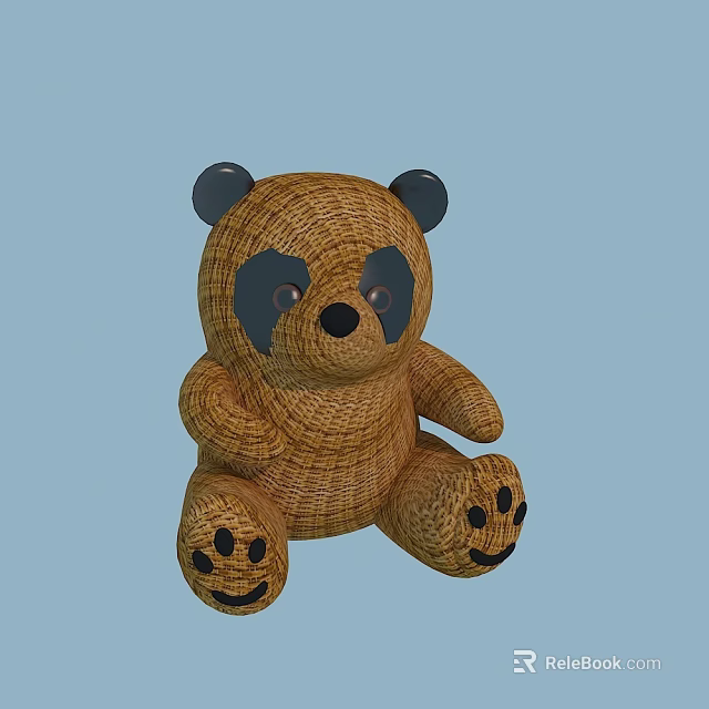 Woven Brown Bear Garden Decoration With Black Ears And Smiley Patterns 3d model 