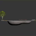 Concrete Square Platform With Recessed Pond Small Green Tree And Orange Edge Decorations