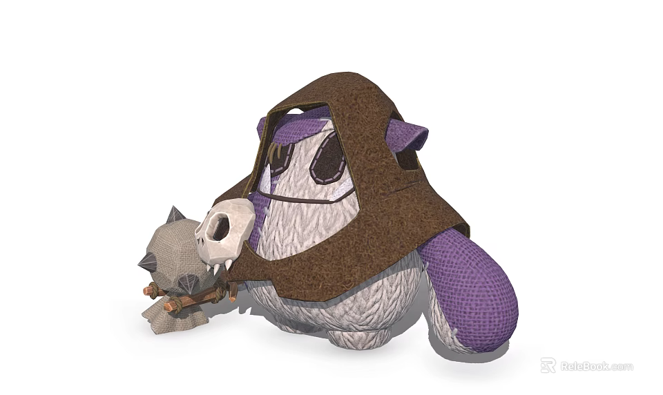 3D Horned Fantasy Game Movie Character with Brown Cloak Purple Body White Textured Design 3d model 