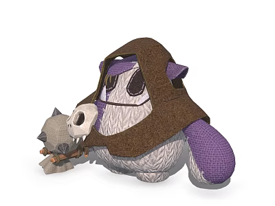 3D Horned Fantasy Game Movie Character with Brown Cloak Purple Body White Textured Design 3d model