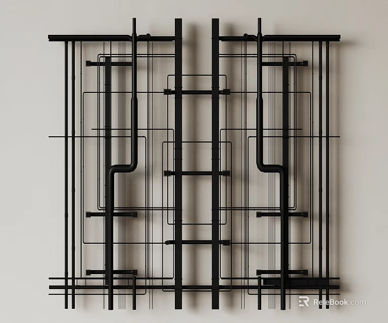Industrial Metal Pipes Structure Design With Geometric Arrangement And Black Finish 3d model 