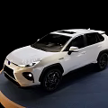 White SUV Car With Modern Exterior Black Wheels And Display Stand