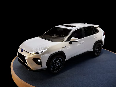 White SUV Car With Modern Exterior Black Wheels And Display Stand 3d model