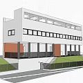 Modern Detached House Exterior Design With Large Glass Windows And Evening Lighting