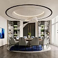 Elegant Modern Private Dining Room With Round Table Gray Chairs And Circular Ceiling Lighting 3d model
