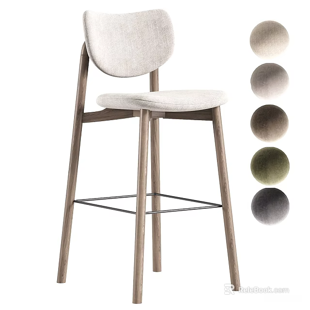 Modern Wooden Bar Stool With Upholstered Seat And Multiple Color Options 3d model 