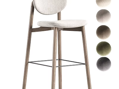 Modern Wooden Bar Stool With Upholstered Seat And Multiple Color Options 3d model