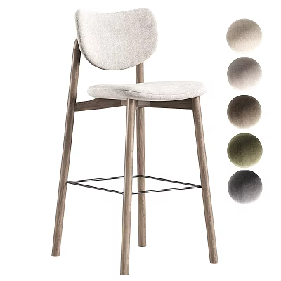 Modern Wooden Bar Stool With Upholstered Seat And Multiple Color Options 3d model