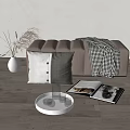 Cozy Footstool With Checkered Blanket Pillows Dried Grass Vase And Magazines In Living Room