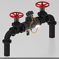 Black Piping System with Red Valve Handles and Instrument with Yellow Cable