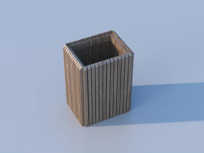 Wooden Square Storage Container With Vertical Striped Design For Daily Home Use 3d model