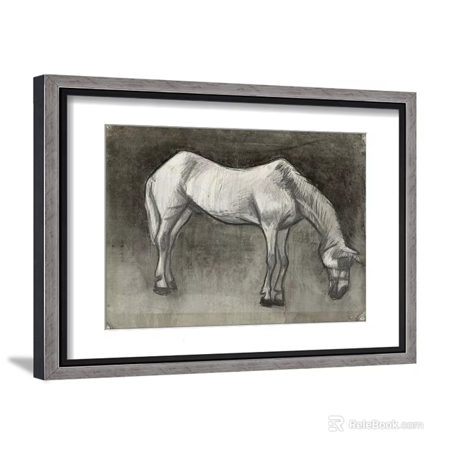 Detailed Horse Animal Painting In Sketch Style With Gray Framed Artwork For Home Decor 3d model 
