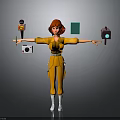 Red Haired Character With Extended Arms Orange Jumpsuit Microphone Camera Green Square Purple Device
