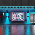 Modern Stylish Bar Exterior With Neon Signage Blue Lighting And Decorative Entrance