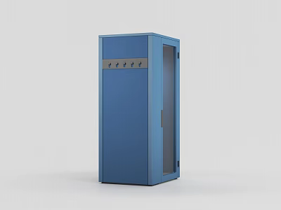 Blue Public Facility Storage Cabinet With Glass Door And Control Panel 3d model