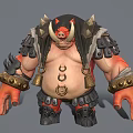 Mythical Pig Warrior Character With Spiked Armor Bells Horns And Braided Hair