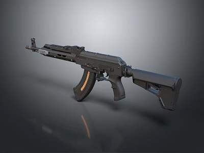 High Quality Modern Black Assault Rifle With Orange Grip And Tactical Components 3d model
