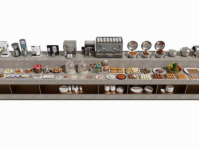 Delicious Assorted Food Items On Kitchen Counter With Appliances And Containers 3d model