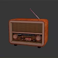 Vintage Radio Speaker With Brown Leather Exterior Metal Trim Grille Knobs And Antenna