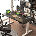 Modern Home Office Setup With Spacious Desk Dual Monitors Bookshelf And Ergonomic Chair